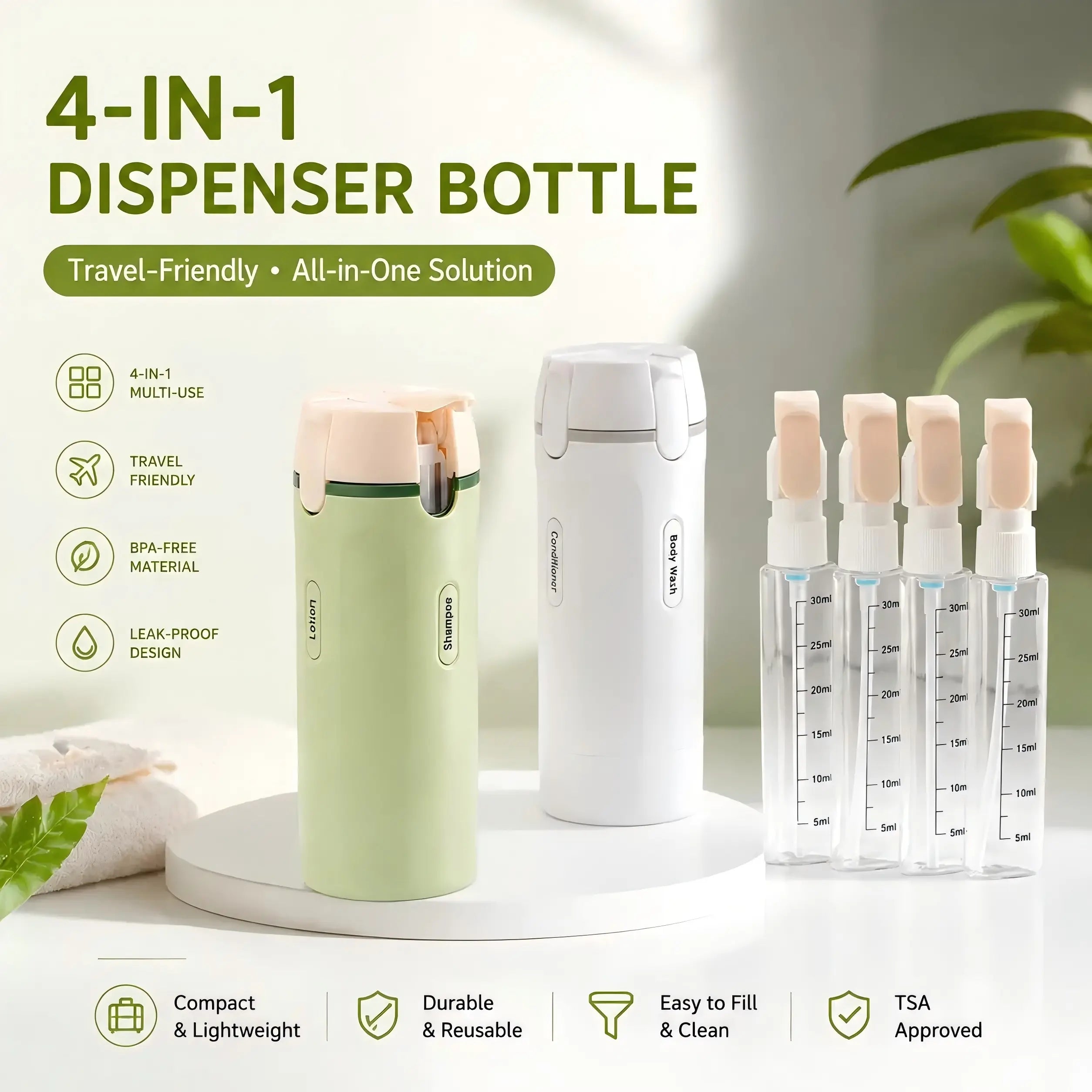 4-In-1 Travel Cosmetic Plastic Rectangle Mini Canister Set - 30Ml Tsa-Safe, Leak-Proof, Bpa-Free Refillable Silicone Squeeze Storage Bottles & Jars (4 Bottles) with Lock, Compact Lightweight Toiletry Organizer for Business Trips, Gyms, Makeup, Anti-Pressu