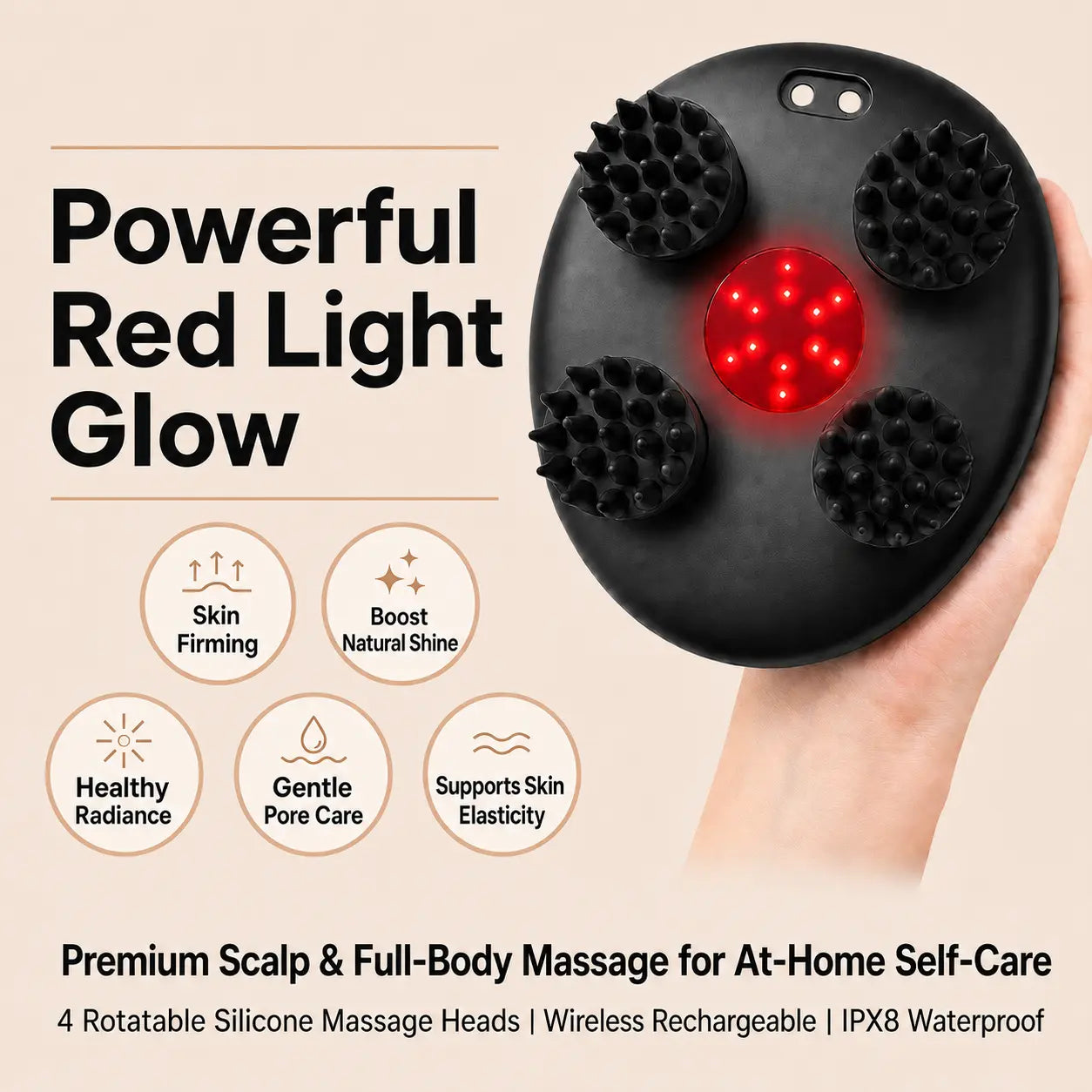 MIRATOKI Cocowave 4-In-1 Face & Scalp Massager, True Japanese Shiatsu Technology, Red Light for Healthier Scalp, Electric Head Spa Device Rotate Kneading and Vibration for Facial Massage, Scalp Care, Neck & Body Relaxation