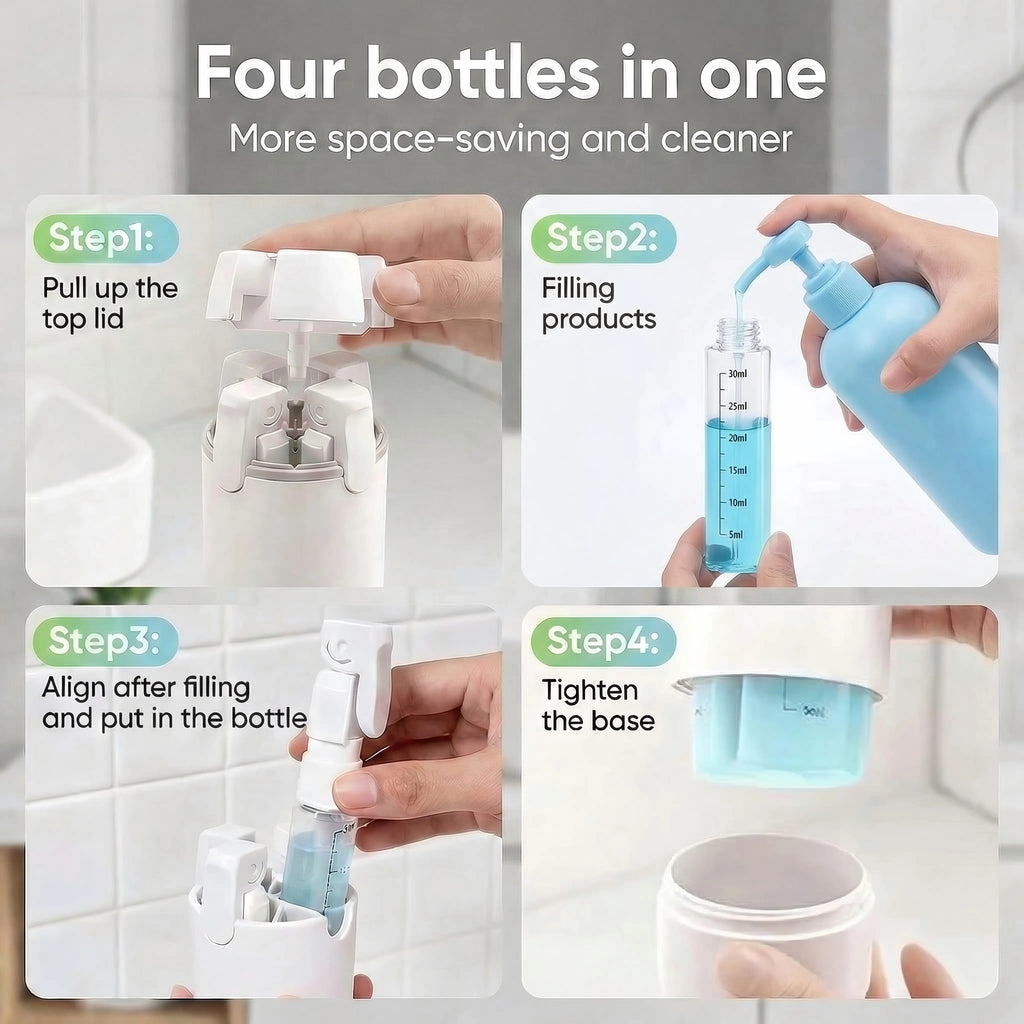 4-In-1 Travel Cosmetic Plastic Rectangle Mini Canister Set - 30Ml Tsa-Safe, Leak-Proof, Bpa-Free Refillable Silicone Squeeze Storage Bottles & Jars (4 Bottles) with Lock, Compact Lightweight Toiletry Organizer for Business Trips, Gyms, Makeup, Anti-Pressu