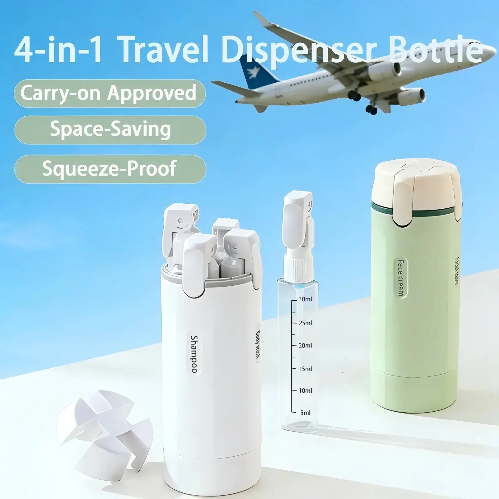 4-In-1 Travel Cosmetic Plastic Rectangle Mini Canister Set - 30Ml Tsa-Safe, Leak-Proof, Bpa-Free Refillable Silicone Squeeze Storage Bottles & Jars (4 Bottles) with Lock, Compact Lightweight Toiletry Organizer for Business Trips, Gyms, Makeup, Anti-Pressu